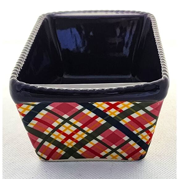LOAF BAKING DISH-TEMP-TATIONS-Ceramic-Plum & Pink-Plaid-Holiday Theme-Small - Picture 4 of 8